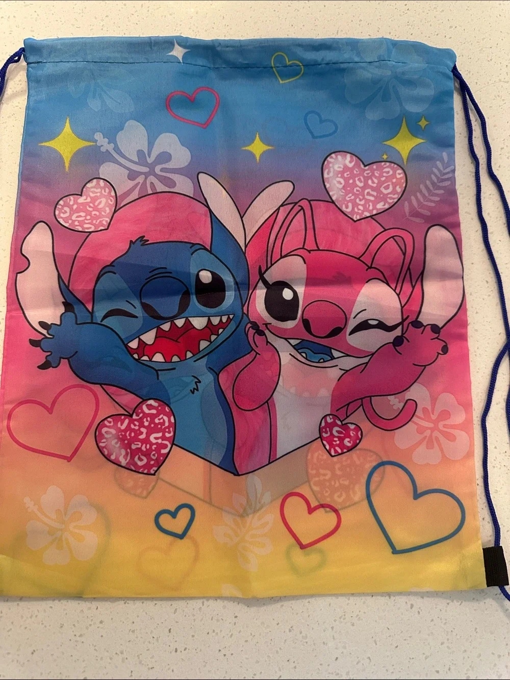 Blue and Pink Kids Drawstring Backpack, NWOT